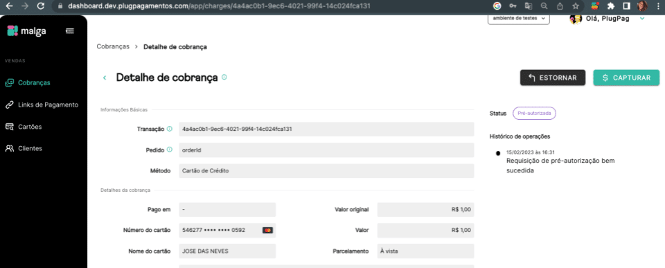 Gestão de Pagamentos: Dashboard Malga